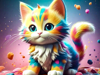 A Cute kitten  with a color splash. Generative AI