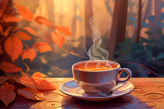 Warm autumn atmosphere with hot cup
