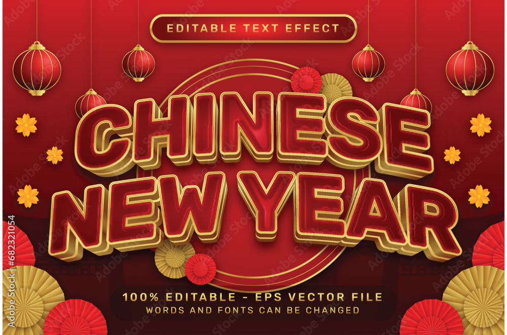 Aufkleber chinese newyear 3d text effect and editable text effect with lanterns and chinese ornaments