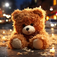   a teddy bear holding a heart on the ground ,Teddy Day, Propose day, Valentines day
