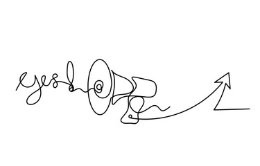 Abstract megaphone and direction as continuous lines drawing on white background. Vector