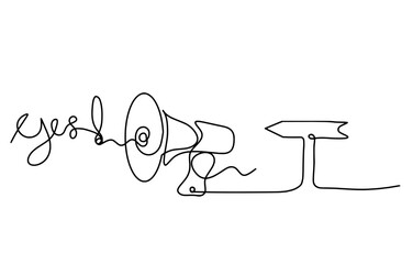 Abstract megaphone and direction as continuous lines drawing on white background. Vector