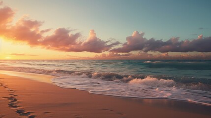 Naklejka na ściany i meble A flawless untouched beach at sunrise AI generated illustration