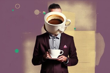 collage Art head coffee cup man Funny