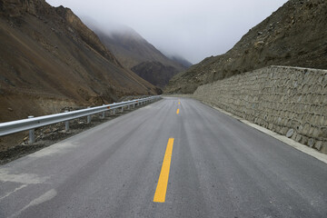 A view of the Karakoram Highway which connects Pakistan and China through a famous mountainous road.