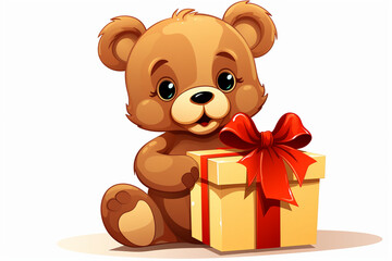cartoon character of a cute bear holding a gift box