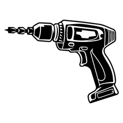 Black silhouette Illustration of a cordless drill. Repair tool. Vector illustration.
