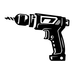 Black silhouette Illustration of a cordless drill. Repair tool. Vector illustration.