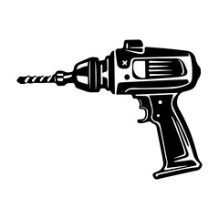 Black silhouette Illustration of a cordless drill. Repair tool. Vector illustration.