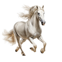 Naklejka na ściany i meble White arabian horse running isolated on a white background