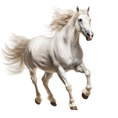 White arabian horse running isolated on a white background