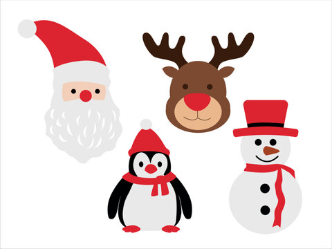 set of vector characters. santa, deer, penguin, snowman. flat illustration. winter. New Year. Christmas