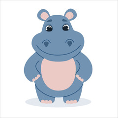 Cute hippos in cartoon style. Vector illustration isolated on white background.