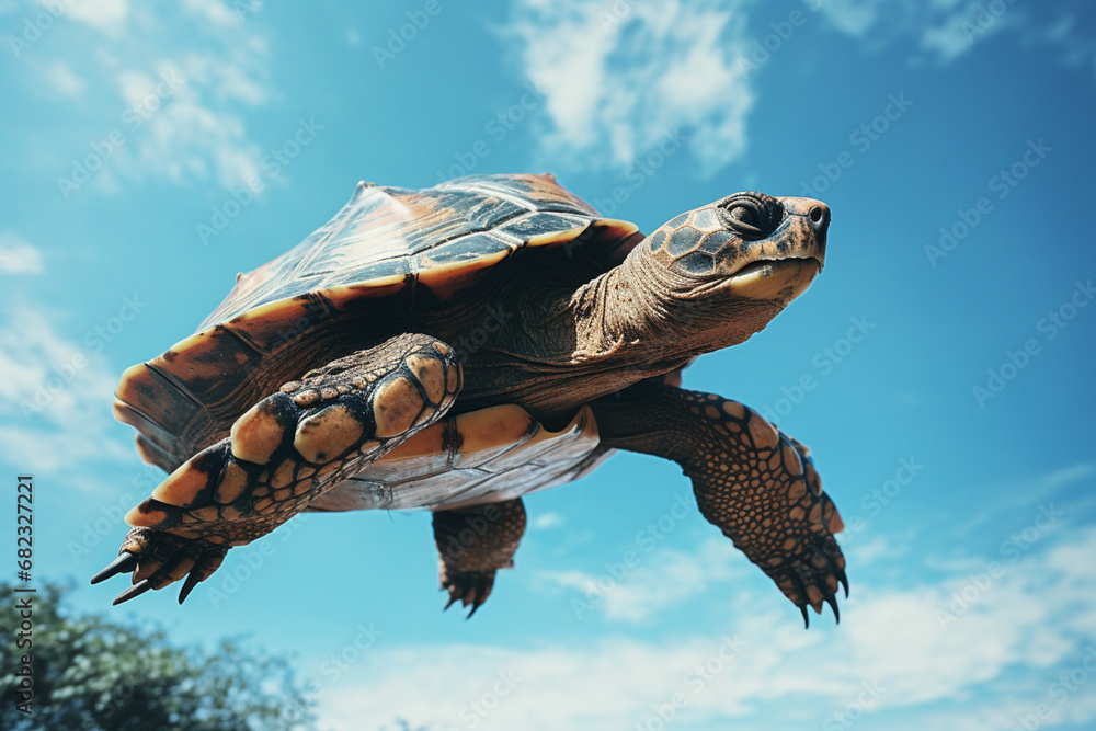 Poster Abstract representation of the Pinta Island Tortoise in flight, symbolizing the need for the conservation of this extinct-in-the-wild tortoise.