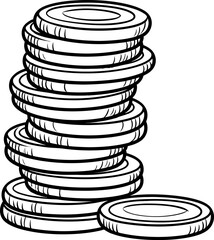 Coins stack silhouette icon in black color. Vector template for tattoo or laser cutting.