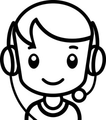 Callcenter agent silhouette in black color. Vector template for tattoo or laser cutting.
