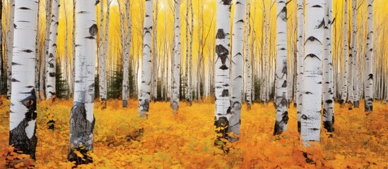 In the breathtaking autumn landscape, the forest showcased a medley of vibrant colors - from the golden foliage of the birch and aspen trees to the lush green undergrowth, creating a mesmerizing and
