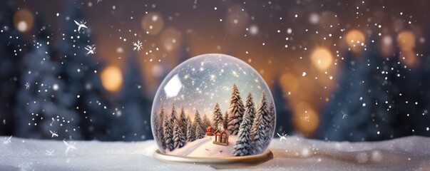 Magical christmas snow globe, snowy winter scenery, panorama. Generative Ai.