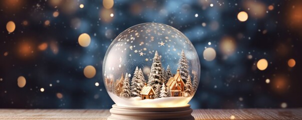 Magical christmas snow globe, snowy winter scenery, panorama. Generative Ai.