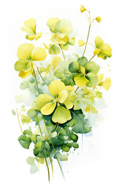 An enchanting cascade of Creeping Jenny unfolds in watercolor, a dance of colors on a canvas of white, capturing the mesmerizing allure of this cascading flower.
