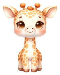 An adorable watercolor giraffe clipart perfectly isolated, with soft natural watercolor texture