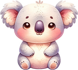 An adorable watercolor koala clipart perfectly isolated, with soft natural watercolor texture