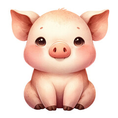 An adorable watercolor piglet clipart perfectly isolated, with soft natural watercolor texture