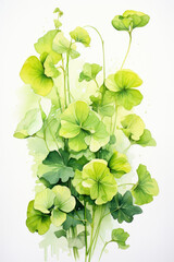 Fototapeta na wymiar A watercolor masterpiece unveils the ethereal beauty of Creeping Jenny on a pure white canvas, each stroke capturing the delicate charm of this enchanting flower.
