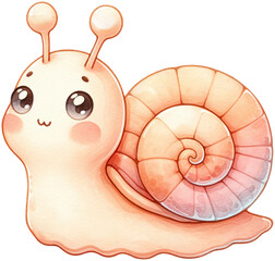 An adorable watercolor snail clipart perfectly isolated, with soft natural watercolor texture