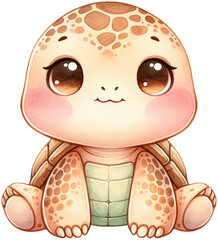 An adorable watercolor turtle clipart perfectly isolated, with soft natural watercolor texture