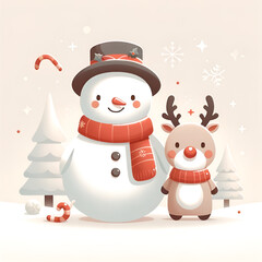 snowman with christmas tree