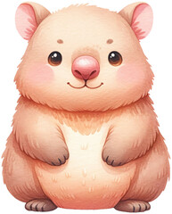 An adorable watercolor wombat clipart perfectly isolated, with soft natural watercolor texture