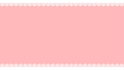 ピンクの背景に白いレースのフレーム - かわいいデコレーションの背景素材 - 16:9