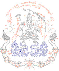 Fototapeta na wymiar Muay Thai sacred symbol tattoo,thai traditional tattoo,Sak Yant line drawing