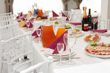 Decoration and serving of the festive table in the restaurant