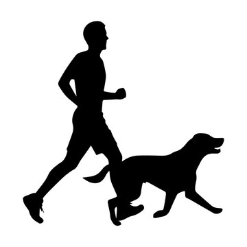 Man walking dog silhouette, Walking dog silhouette, running Man walking a dog
