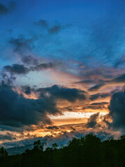 The beautiful colors of the afterglow and different kinds of clouds, in the sunset over the eastern Andean mountains of central Colombia.