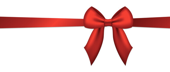 Red satin ribbon with bow. Isolated vector and PNG on transparent background.
