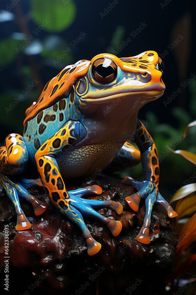 Poster a colorful poison dart frog perched on a leaf, its brilliant hues serving as a warning to potential 
