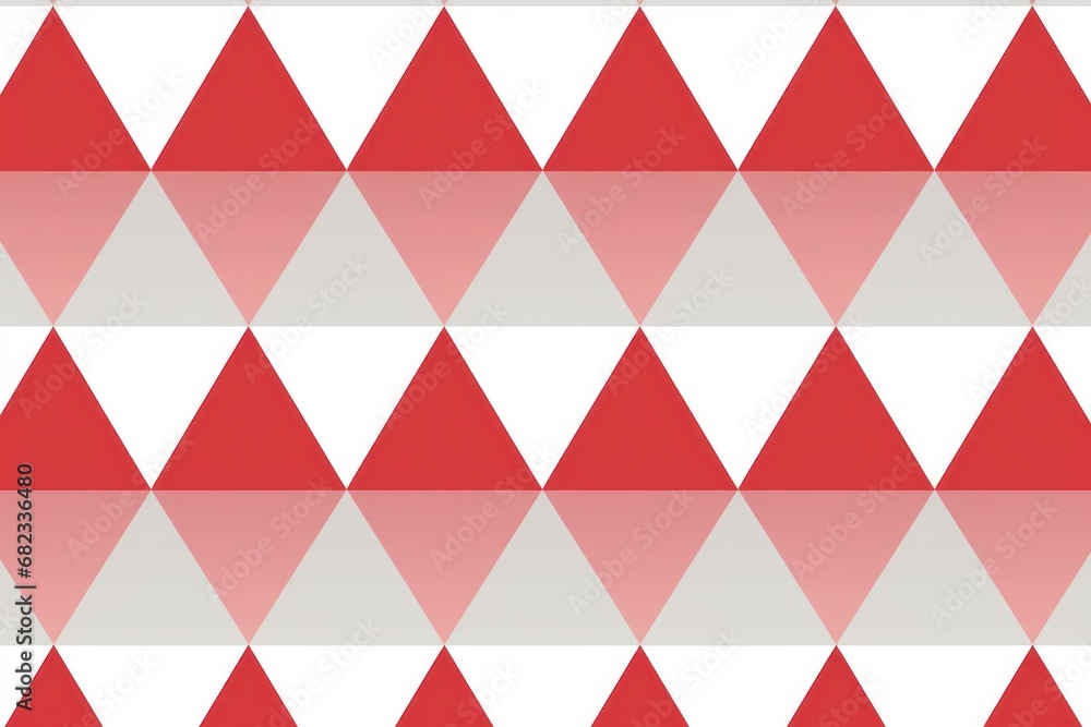 Poster a red and white background with a pattern of red and white triangles on the bottom of the image and 