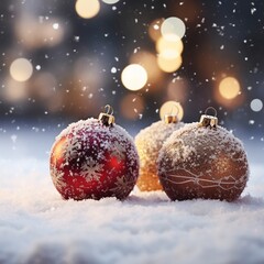 Christmas balls, winter, snow, winter decoration, winter festivities, christmas spirit, seasonal joy, generative ai