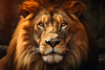 Fototapeta premium Closeup shot of male Lion animal face.