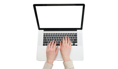 male hands typing on a laptop