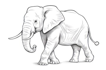  a black and white drawing of an elephant with tusks and tusks on it's head, standing in front of a white background with a line drawing of an elephant's tusks.
