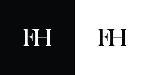 Abstract letter FH Initial minimalist abstract logo in black and white color