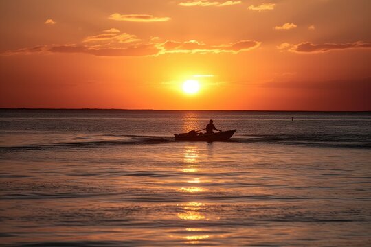 Image kayak moving sea Sunset seascape Beautiful