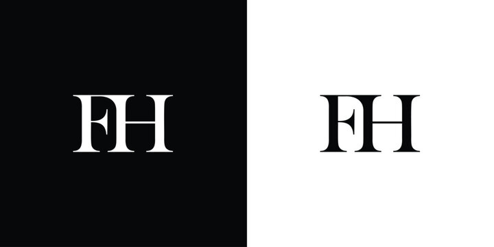 Abstract letter FH Initial minimalist abstract logo in black and white color