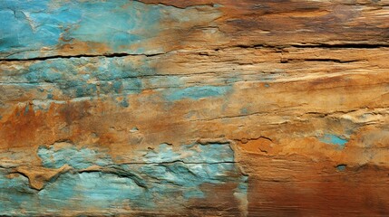 Vibrant Layers of Time: Textured Earth Tones Meet Sky Blues in Natural Rock Formation - obrazy, fototapety, plakaty