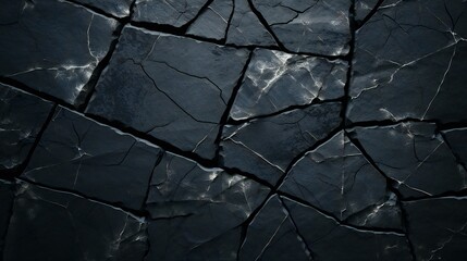 Shattered Darkness: A Stark Contrast of Light Reflecting on Fragmented Black Slate Pieces - obrazy, fototapety, plakaty