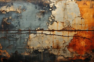  a close up of a rusted metal surface with paint chipping off of the top and bottom of the paint chipping off of the bottom of the surface.
